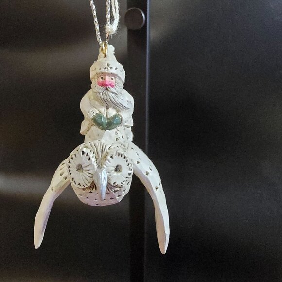 Winter White Santa Riding Woodland Owl Ornament Pam Schifferl Folk Art Midwest - Picture 1 of 12